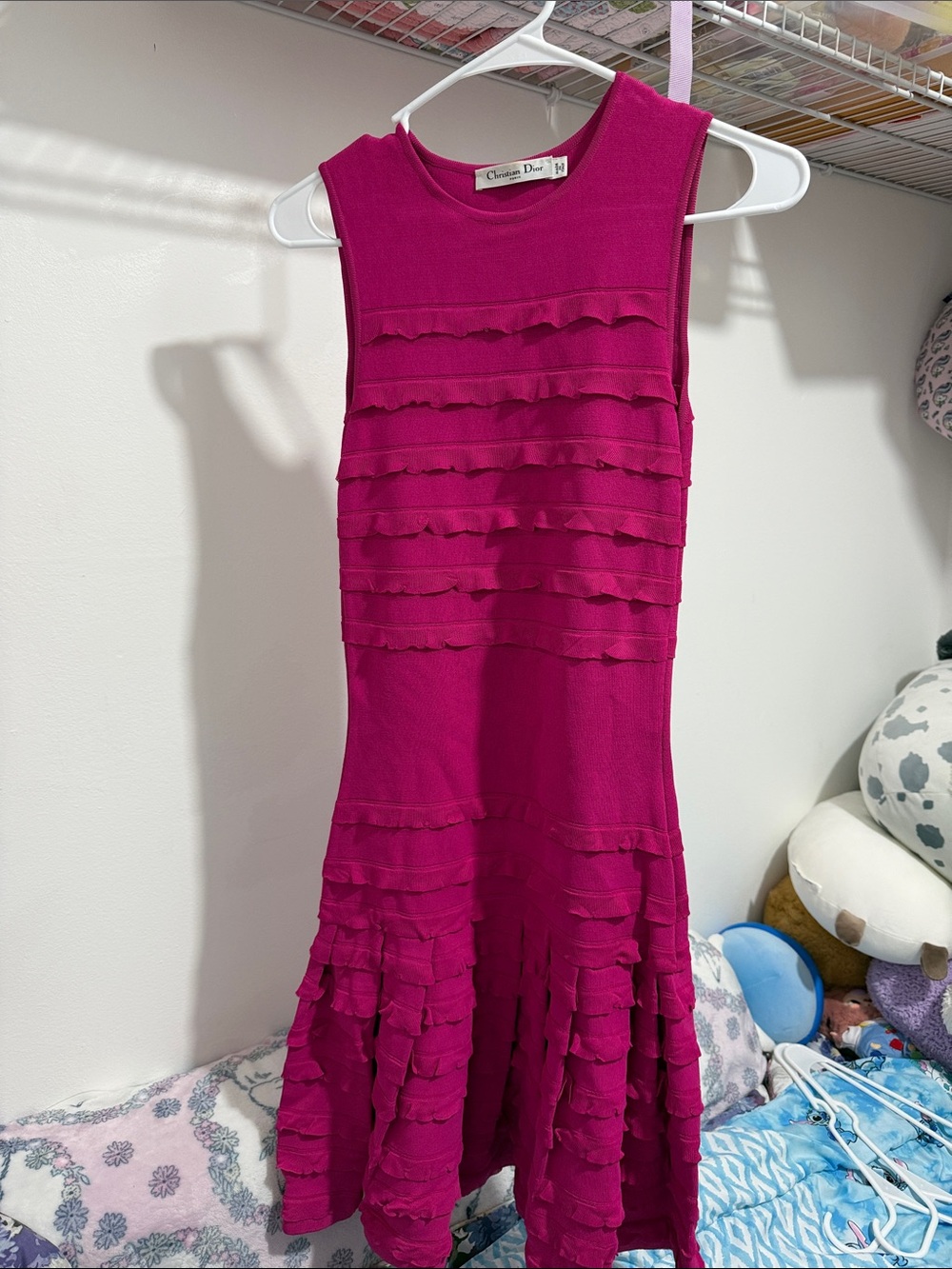 Dior women Fuchsia Sleeveless Ruffle Knit Dress size S
